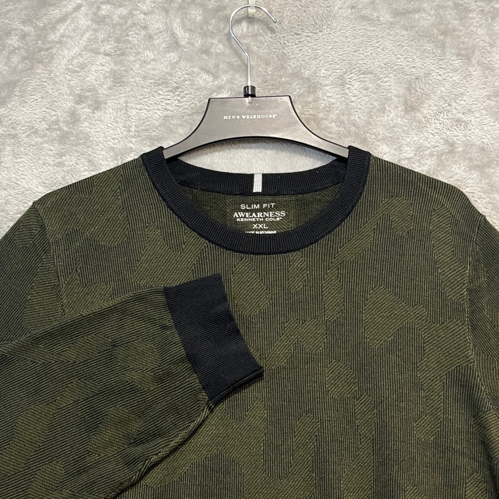 Awearness Kenneth Cole Sweater Mens XXL Green Camo Slim Fit Crewneck New